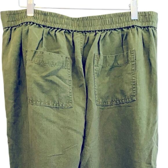 J Crew Denim olive green linen blend elastic waist drawstring crop pants size M. - Picture 4 of 6
